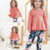 Toddler Baby Girl Clothes Solid Color Ruffle Tops Floral Pants with Cute Headband Outfit Set