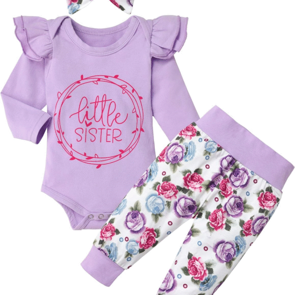 KANGKANG Baby Girl Clothes Outfits Infant Romper Ruffle Onsies Floral Pants Cute Toddler Baby Girl Clothes Set 9 12 Months