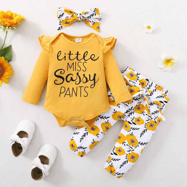 Newborn Infant Baby Girl Clothes Ruffle Short Romper Outfits Floral Pants Clothing Set Fall Winter Baby Clothes Girl 0-3 Months