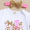 GRNSHTS Baby Girl Birthday Cake Smash Outfit Toddler Girl My 1St Birthday Romper Tutu Skirt with Headband Clothes Set