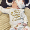 KANGKANG Newborn Baby Girl Clothes Hi I'M New Here Newborn Outfit Infant Romper Floral Pants Cute Baby Girl Outfits 4PC Set