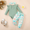 Kislio Newborn Baby Girls Clothes Ribbed Ruffled Romper+Floral Pants+Headband Infant Outfit Set