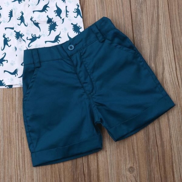 Toddler Baby Boy Summer Outfits Dinosaur Print Short Sleeve Button down Print Shirt with Shorts 2PCS Hawaiian Clothes