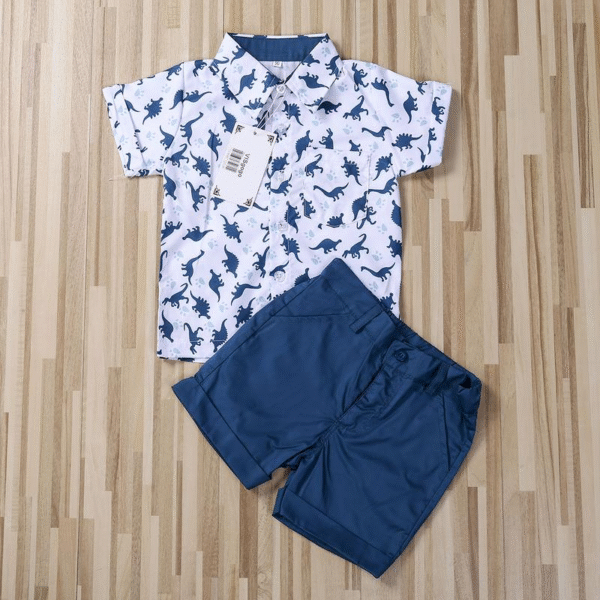 Toddler Baby Boy Summer Outfits Dinosaur Print Short Sleeve Button down Print Shirt with Shorts 2PCS Hawaiian Clothes