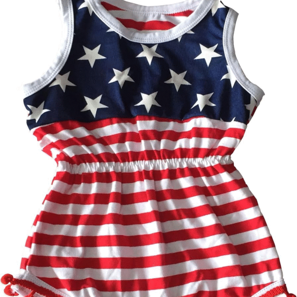 4Th of July Toddler Baby Girl American Flag Tassel Romper with Headband