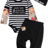 Baby Boy Clothes Tattoo Sleeve Funny Romper Bodysuit+Pants 3PCS Infant Outfits Set