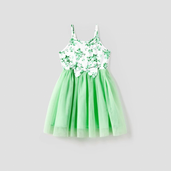 Patpat Mommy and Me Strap Dress Mom and Daughter Spliced Mesh Strap Dress Matching Family Set Springtok