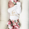 KANGKANG Newborn Baby Girl Clothes Hi I'M New Here Newborn Outfit Infant Romper Floral Pants Cute Baby Girl Outfits 4PC Set