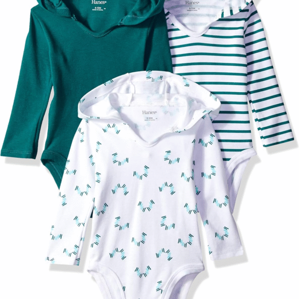 Hanes Baby Long Sleeve Bodysuit, Ultimate Bodysuit Hoodie Boys & Girls, 3-Pack
