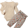 KANGKANG Newborn Baby Girl Clothes Ribbed Ruffle Sleeve Romper + Floral Pants + Headband Cute Infant Baby Girl Outfit 3Pcs