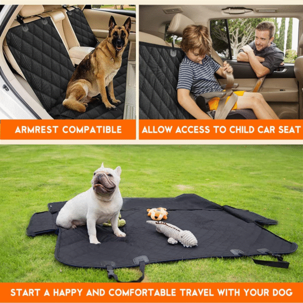 Waterproof Dog Car Seat Cover - Back Seat Protector for Pets, Non-Slip Design Fits Most Cars, Trucks, and SUVs - Black