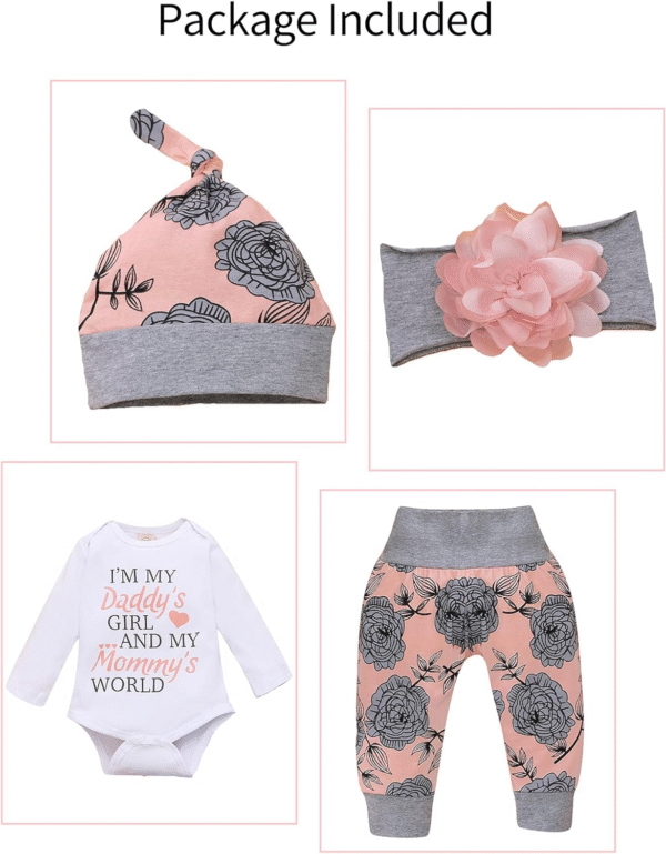 Kucnuzki Toddler Girl Clothes Long Sleeve Fall Outfit Daddys Little Girl Baby Clothes Rose Flower Pant Girl Boutique Clothing Set 12-18 Months