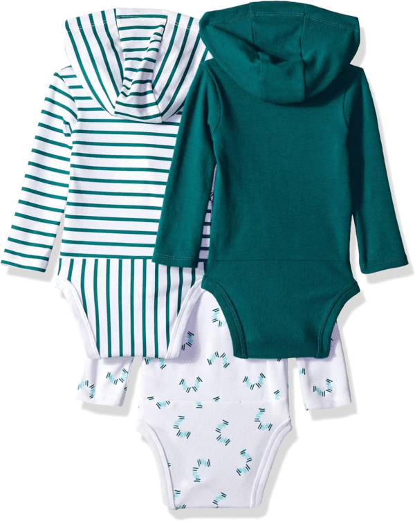 Hanes Baby Long Sleeve Bodysuit, Ultimate Bodysuit Hoodie Boys & Girls, 3-Pack