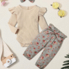 KANGKANG Newborn Baby Girl Clothes Ribbed Ruffle Sleeve Romper + Floral Pants + Headband Cute Infant Baby Girl Outfit 3Pcs
