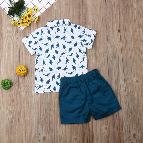 Toddler Baby Boy Summer Outfits Dinosaur Print Short Sleeve Button down Print Shirt with Shorts 2PCS Hawaiian Clothes