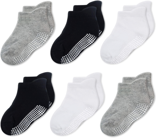 Cozyway Baby & Toddler Socks with Grippers Non Slip Ankle Grip Socks for Boys and Girls Babies - Comfy Soft Cotton - 6 Pack