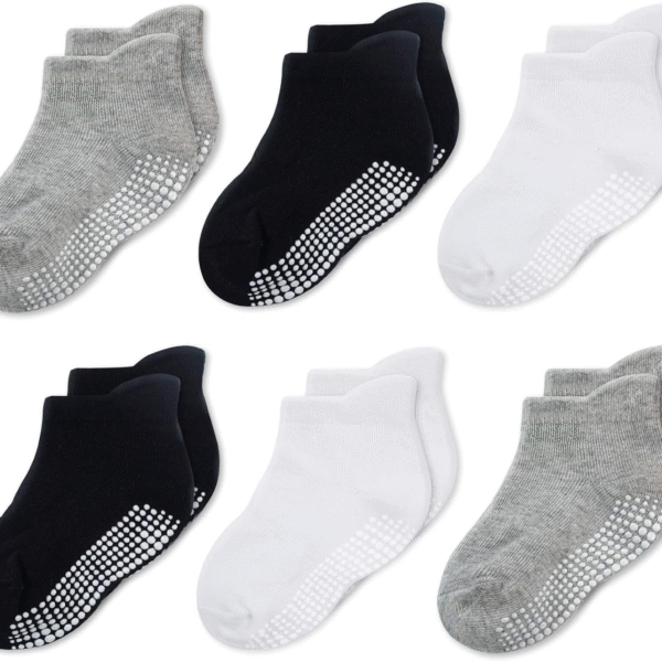 Cozyway Baby & Toddler Socks with Grippers Non Slip Ankle Grip Socks for Boys and Girls Babies - Comfy Soft Cotton - 6 Pack