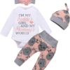 Kucnuzki Toddler Girl Clothes Long Sleeve Fall Outfit Daddys Little Girl Baby Clothes Rose Flower Pant Girl Boutique Clothing Set 12-18 Months