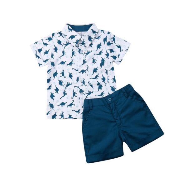 Toddler Baby Boy Summer Outfits Dinosaur Print Short Sleeve Button down Print Shirt with Shorts 2PCS Hawaiian Clothes