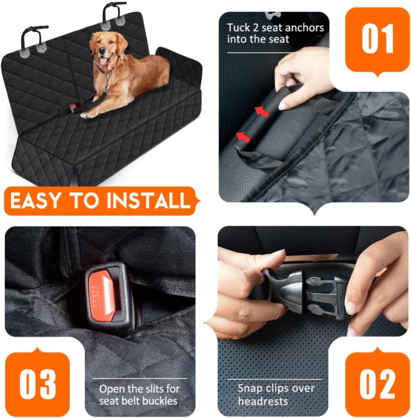 Waterproof Dog Car Seat Cover - Back Seat Protector for Pets, Non-Slip Design Fits Most Cars, Trucks, and SUVs - Black