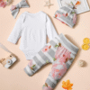 KANGKANG Newborn Baby Girl Clothes Hi I'M New Here Newborn Outfit Infant Romper Floral Pants Cute Baby Girl Outfits 4PC Set