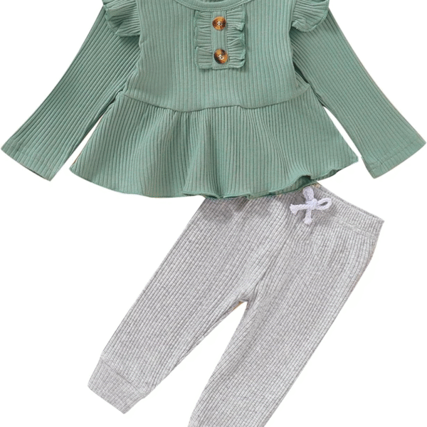 Baby Girl Clothes Toddler Girl Cotton Outfit Rib Long Sleeve Shirt Top Solid Pants Infant Girls Set