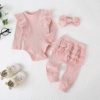 Fullfamous Baby Girl'S 3Pc Rib Frill Long Sleeve Romper and Pant Set