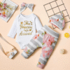 KANGKANG Newborn Baby Girl Clothes Hi I'M New Here Newborn Outfit Infant Romper Floral Pants Cute Baby Girl Outfits 4PC Set