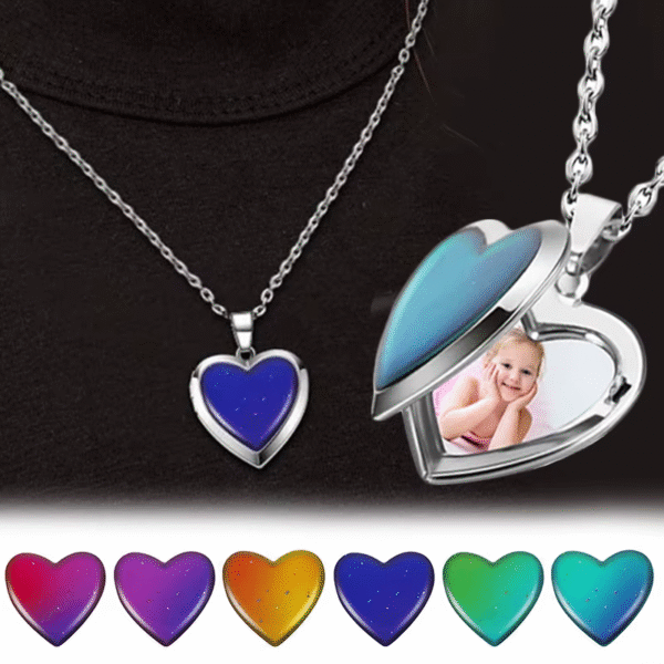 Color Change Mood Necklaces Lockets Heart Love Pendant Necklace Temperature Control Photo Locket Choker Chains Fashion Jewelry