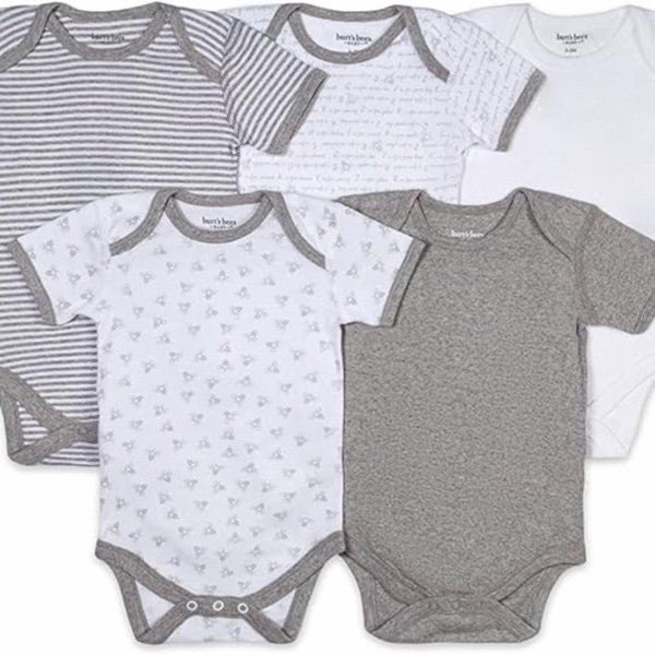 Unisex Baby Bodysuits Set, 5-Pack Short and Long Sleeve One-Pieces, Made from 100% Organic Cotton