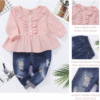 Little Girl Kid Outfit Toddler Jeans Ruffle Long Sleeve Shirt Tops + Floral Denim Jean Long Pant 2 Piece Fall Winter Clothes Sets(Yellow, 3-4T)