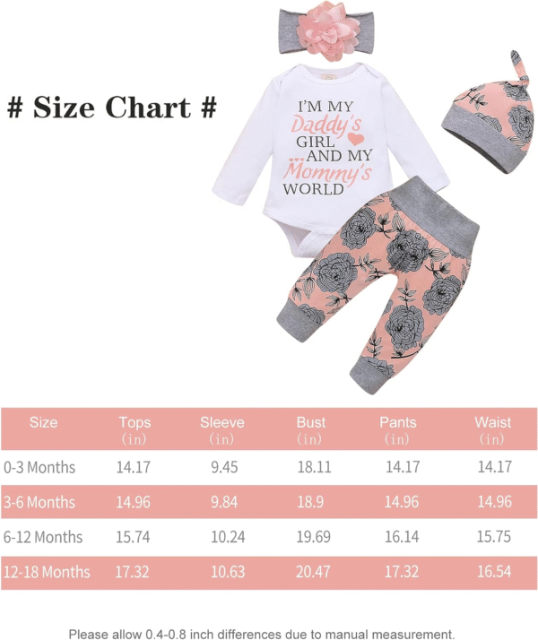 Kucnuzki Toddler Girl Clothes Long Sleeve Fall Outfit Daddys Little Girl Baby Clothes Rose Flower Pant Girl Boutique Clothing Set 12-18 Months