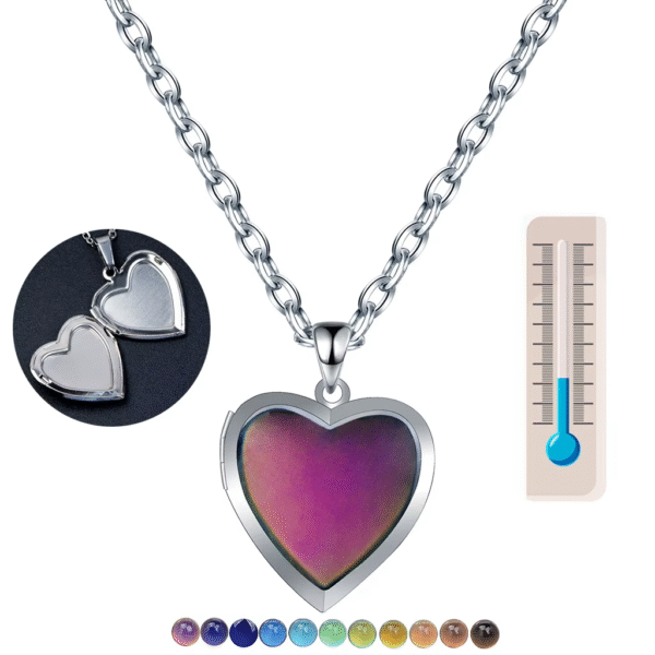 Color Change Mood Necklaces Lockets Heart Love Pendant Necklace Temperature Control Photo Locket Choker Chains Fashion Jewelry