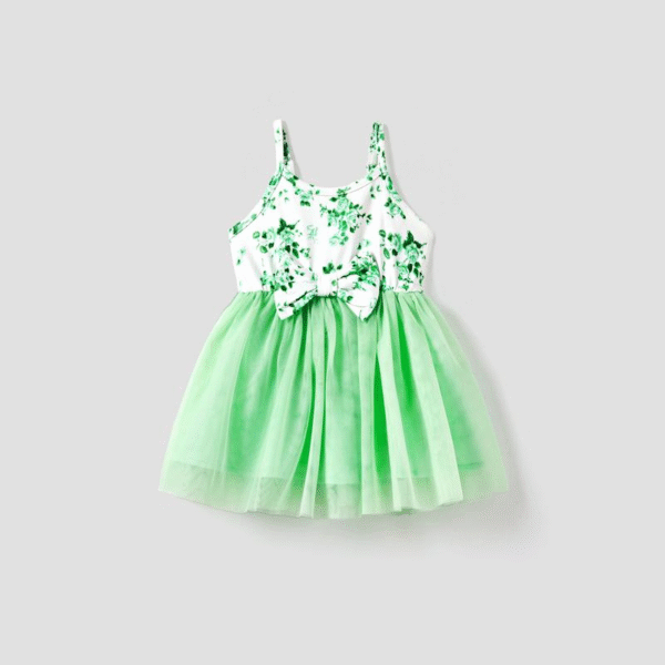 Patpat Mommy and Me Strap Dress Mom and Daughter Spliced Mesh Strap Dress Matching Family Set Springtok