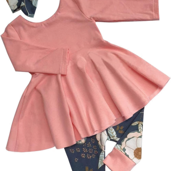 Toddler Baby Girl Clothes Solid Color Ruffle Tops Floral Pants with Cute Headband Outfit Set