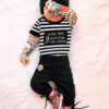 Baby Boy Clothes Tattoo Sleeve Funny Romper Bodysuit+Pants 3PCS Infant Outfits Set
