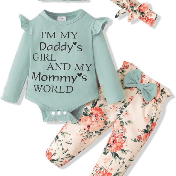 SUNNY PIGGY Newborn Infant Baby Girl Clothes Ruffle Romper Toddler Girl Floral Cotton Pant Sets Girls Clothing Outfit
